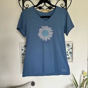 Life Is Good Blue Floral Graphic V-Neck Tee